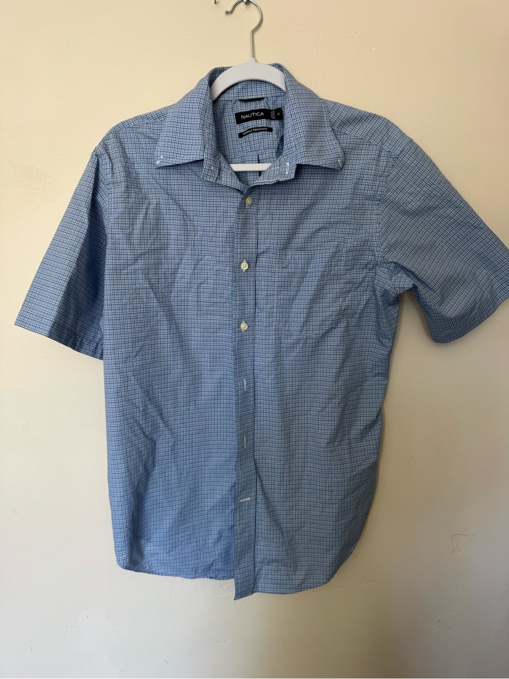 Nautica Light Blue Check Short-Sleeve Button-Down Shirt